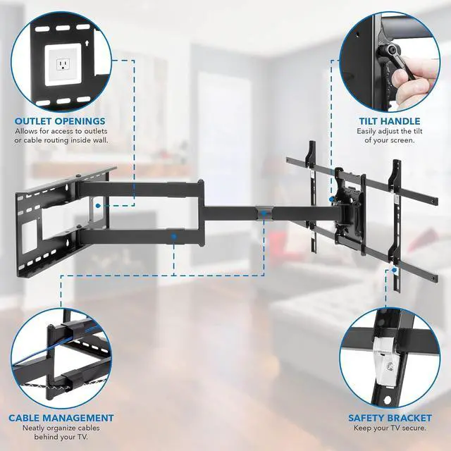 Alt view image 4 of 7 - Mount-It! Long Arm TV Mount, Full Motion Wall Bracket with 40 inch Extension Articulating Arm, Fits Screen Sizes 42, 47, 50, 55, 60, 65, 70, 75, 80 Inch, VESA 800x400mm Compatible, Holds up to 110 lbs