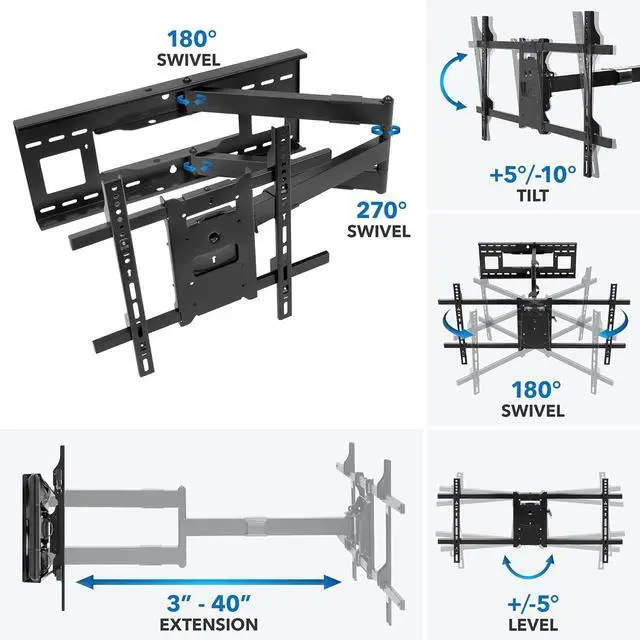 Alt view image 5 of 7 - Mount-It! Long Arm TV Mount, Full Motion Wall Bracket with 40 inch Extension Articulating Arm, Fits Screen Sizes 42, 47, 50, 55, 60, 65, 70, 75, 80 Inch, VESA 800x400mm Compatible, Holds up to 110 lbs