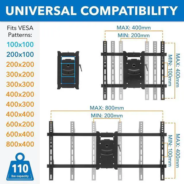 Alt view image 7 of 7 - Mount-It! Long Arm TV Mount, Full Motion Wall Bracket with 40 inch Extension Articulating Arm, Fits Screen Sizes 42, 47, 50, 55, 60, 65, 70, 75, 80 Inch, VESA 800x400mm Compatible, Holds up to 110 lbs