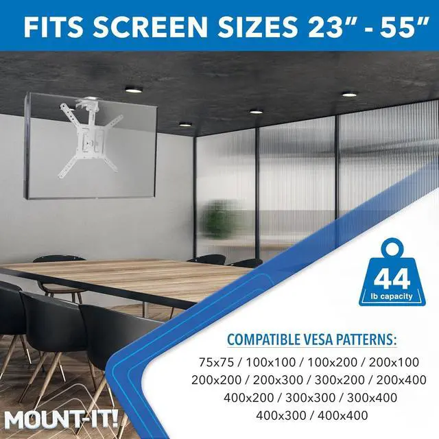 Alt view image 3 of 7 - Mount-It! Flip Down TV Mount | Folding Ceiling TV Mount for 23 to 55 Inch | Heavy-Duty Bracket for Roof and Slanted Walls | Universal VESA up to 400x400mm, Height Adjustable 44 Lbs Capacity, White