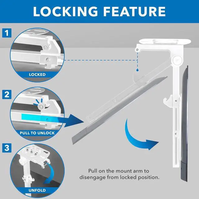 Alt view image 7 of 7 - Mount-It! Flip Down TV Mount | Folding Ceiling TV Mount for 23 to 55 Inch | Heavy-Duty Bracket for Roof and Slanted Walls | Universal VESA up to 400x400mm, Height Adjustable 44 Lbs Capacity, White