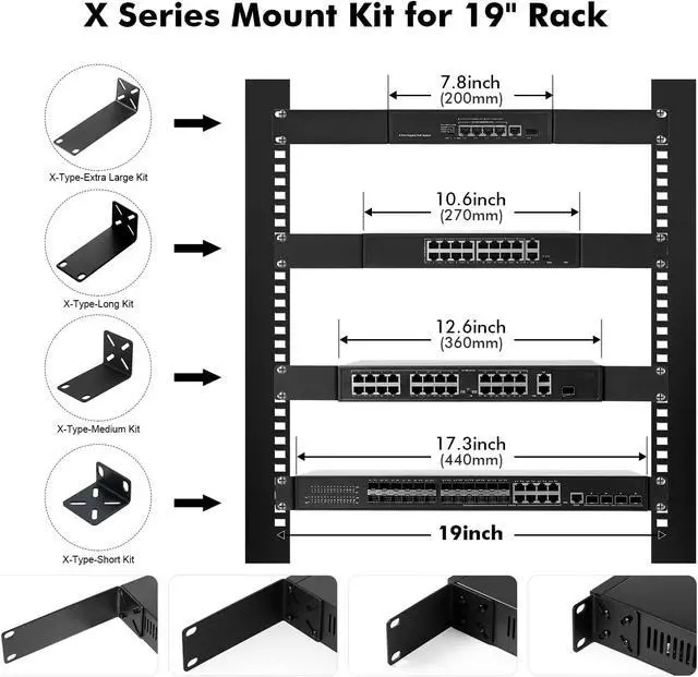 Alt view image 3 of 7 - MokerLink Rack Mount Kit for 7.9 inch Switches, Adjustable Hole Distance 14-30mm, Mount a 7.9 Wide to a 19 Equipment Rack, Compatible for Netgear, Cisco, HP, TRENDnet, D-Link 7.9 inch Products (XL)