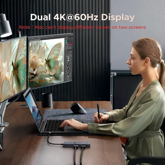 Alt view image 3 of 7 - UGREEN Revodok Pro 7 in 1 Docking Station Dual Monitor, USB C Hub Dual 4K@60Hz HDMI Display, 10Gbps USB-A/C Data Ports, 100W PD, Aluminum Laptop Docking Station for HP, Thinkpad,  and More