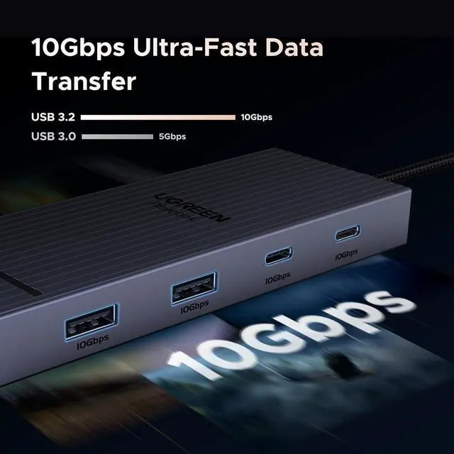 Alt view image 5 of 7 - UGREEN Revodok Pro 7 in 1 Docking Station Dual Monitor, USB C Hub Dual 4K@60Hz HDMI Display, 10Gbps USB-A/C Data Ports, 100W PD, Aluminum Laptop Docking Station for HP, Thinkpad,  and More