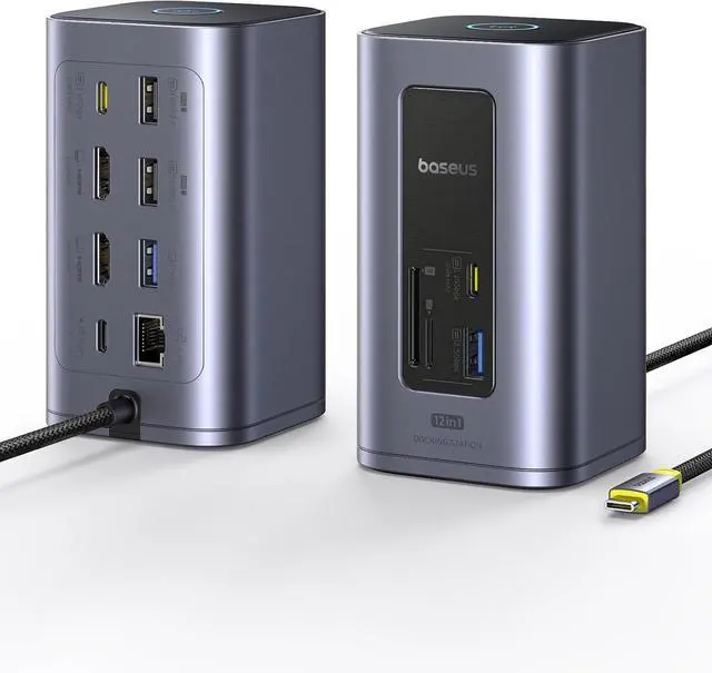 Alt view image 2 of 7 - Baseus Docking Station Dual Monitor&Baseus 22.5W PD Fast Charging 10000mAh Power Bank Built-in Braided USB C Cable