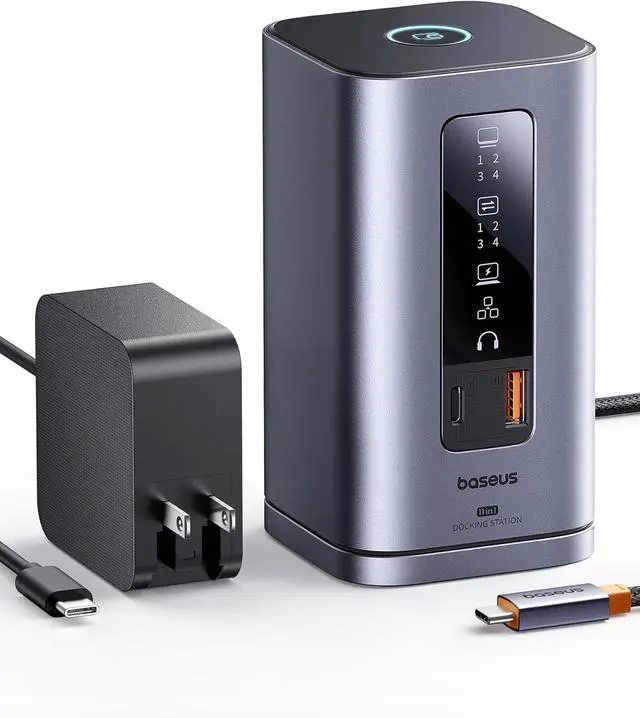 Alt view image 2 of 7 - Baseus Laptop Docking Station&Baseus 22.5W PD Fast Charging 10000mAh Power Bank Built-in Braided USB C Cable