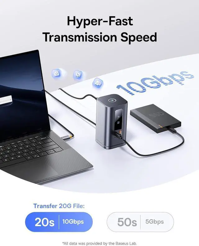Alt view image 6 of 7 - Baseus Laptop Docking Station&Baseus 22.5W PD Fast Charging 10000mAh Power Bank Built-in Braided USB C Cable
