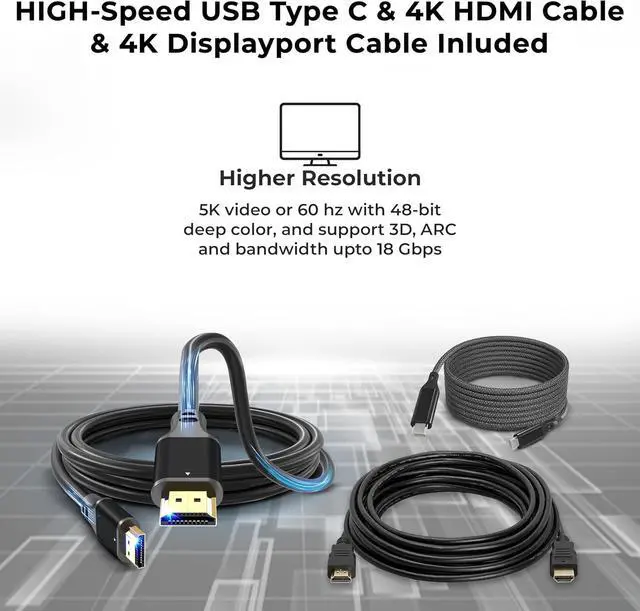 Alt view image 5 of 6 - UD22  Docking Station Dual Monitor Bundle - USB-C/USB-A Universal  Dock for Laptops with 130W Adapter + 4K HDMI Cable + 4K DisplayPort + USB-C Cable + Microfiber Cloth - Supports 4K Display