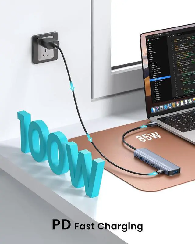 Alt view image 6 of 7 - USB C Hub Docking Station Dual Monitor Extend Display for MacBook Air/Pro Laptop, Adapter Multiport Dongle with 2 HDMI 4K 60Hz, 100W PD Charging, 3xUSB-A 3.0 & USB-C Data Port (5Gbps)