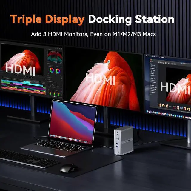 Alt view image 3 of 7 - TobenONE DisplayLink Docking Station 3 Monitors, 14-in-1 USB C Triple Monitor Docking Station for M1 M2 M3 M4 MacBook/Mac mini, Windows, Chrome (3HDMI, 120W Power Supply, 5 USB, Ethernet, SD/Micro SD