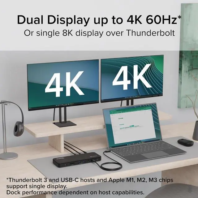 Alt view image 3 of 7 - Plugable Thunderbolt 4 Dock with 100W Charging, Thunderbolt Certified, Laptop Docking Station Dual Monitor Single 8K or Dual 4K HDMI for Windows and Mac, 4X USB, Gigabit Ethernet (TBT4-UD5)