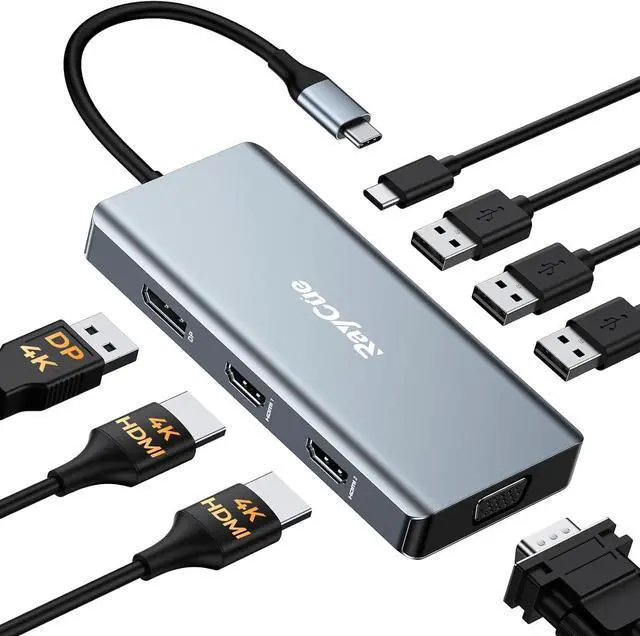 Main image of USB C Docking Station Dual Monitor Adapter, Laptop Docking Station 3 Monitors Quadruple Display USB C Hub Dongle to 4K HDMI+DP+VGA