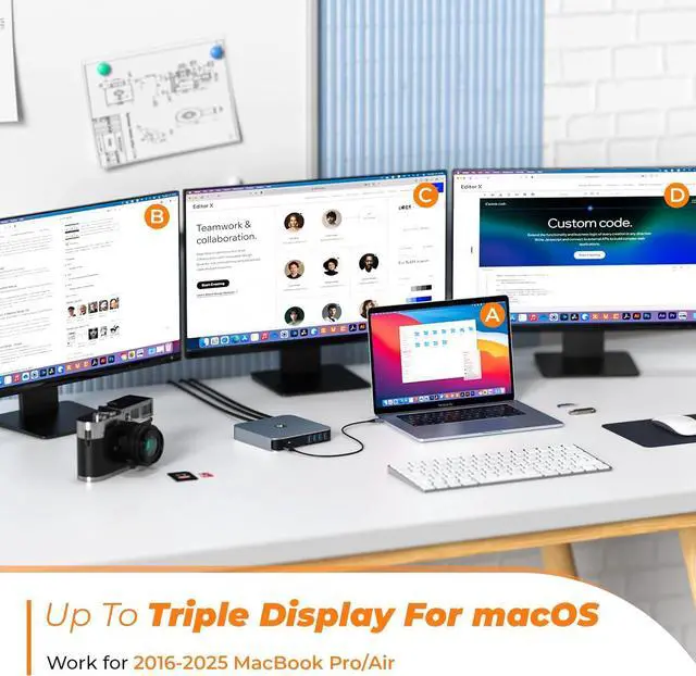Alt view image 2 of 7 - USB C Docking Station Dual Monitor for Mac mini M4, M1/M2/M3/M4 MacBook Pro/Air, , Lenovo, HP, Surface, 13 in 1 Triple Display Dock with 65W Power Adapter, Dual HDMI, VGA, 4 USB 3.0, Ethernet