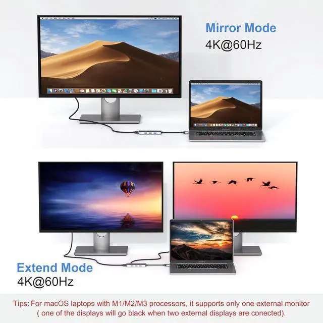 Alt view image 4 of 7 - Docking Station for MacBook Pro Air, Mac Docking Station Dual Monitor, MacBook Pro/Air Dock with Dual HDMI(4K @60Hz), 3 USB3.0,SD TF Card Reader and 100W PD MacBook USB C Hub