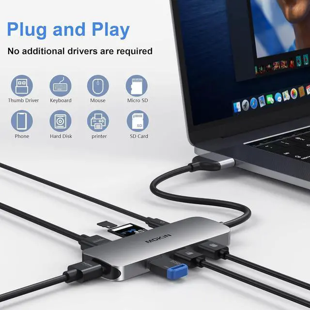 Alt view image 7 of 7 - Docking Station for MacBook Pro Air, Mac Docking Station Dual Monitor, MacBook Pro/Air Dock with Dual HDMI(4K @60Hz), 3 USB3.0,SD TF Card Reader and 100W PD MacBook USB C Hub