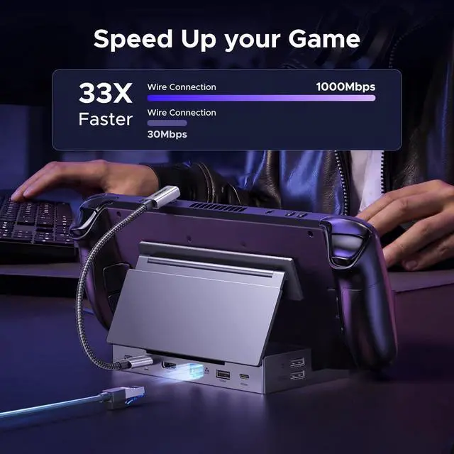 Alt view image 5 of 7 - UGREEN Steam Deck Dock 9-in-1,USB C Hub with 4K@120Hz DP, Gigabit Ethernet,10Gbps USB A&C 3.2, 100W PD, SD/TF Card,with Foldable Stand, Compatible with Steam Deck, Rog Ally, Rog X, Legion Go and More