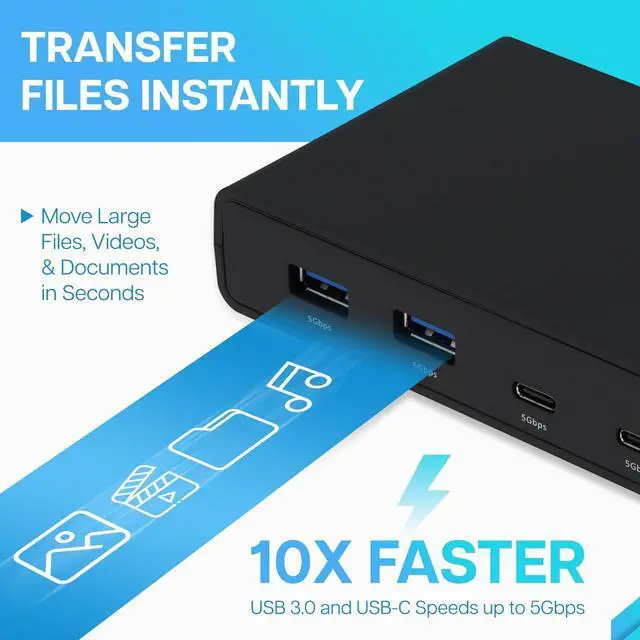 Alt view image 5 of 7 - VisionTek VT4500 12in1 Docking Station Dual Monitor 4K  x2 HDMI, x2 DisplayPort, 60W USB-C PD, x4 USB-A 3.0, x2 5Gbps USB-C, 3.5mm Audio Jack, & Ethernet  Compatible with Laptop, PC, and MacBook