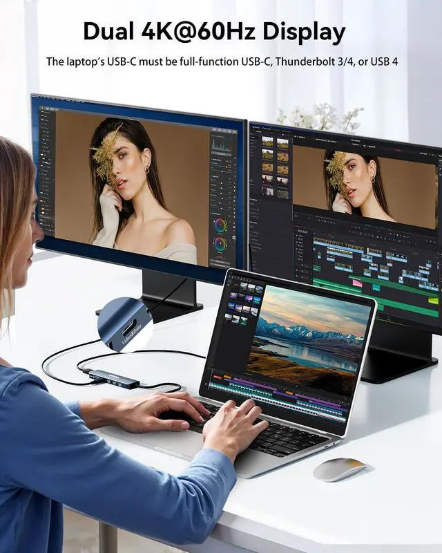 Alt view image 3 of 7 - USB-C Docking Station Dual Monitor 4K@60Hz HDMI+USB-C Video Output Port,10G USB A/C,100W PD, USB C Splitter Adapter, USBC to HDMI Dual Monitor for Windows/MacOS,MacBook air