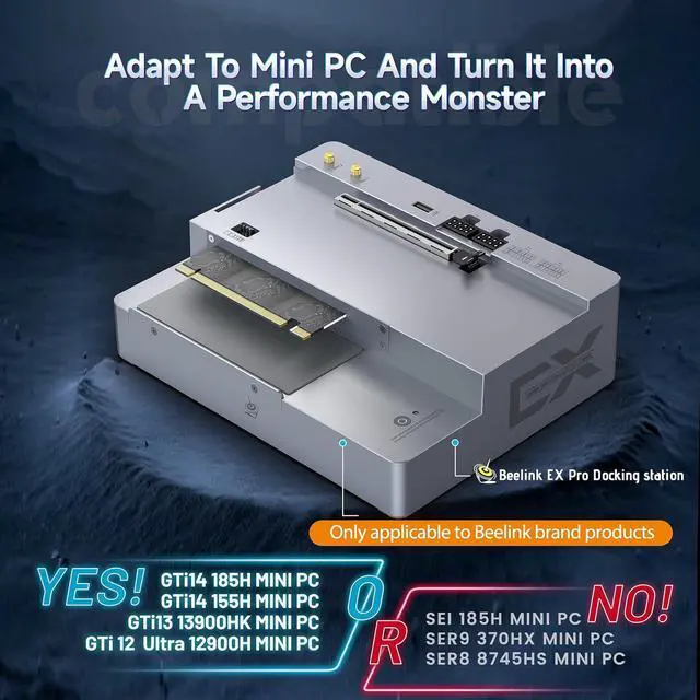 Alt view image 2 of 7 - Beelink External Pro GPU Docking Station, PCle×16 slots (PCle5.0×8), Dual PCle5.0×8 chips, External Gpu only for GTi14 185H/155H, GTi13/GTi12, Supports RTX40/50, RX9000 series and other graphics cards