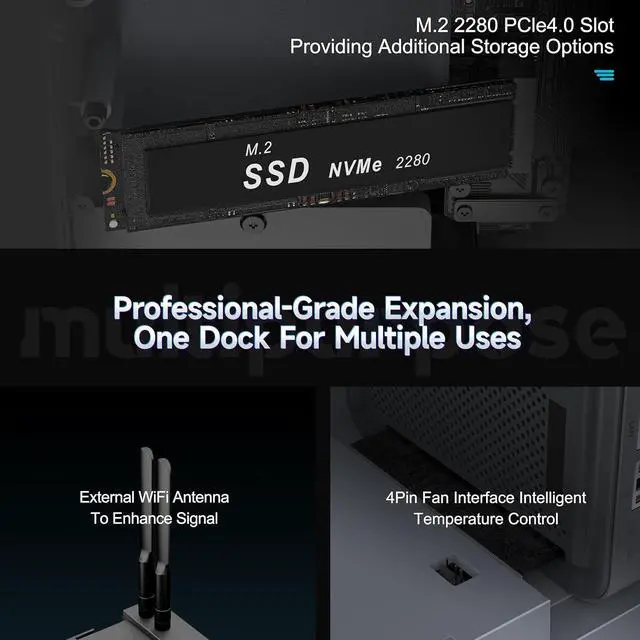 Alt view image 3 of 7 - Beelink External Pro GPU Docking Station, PCle×16 slots (PCle5.0×8), Dual PCle5.0×8 chips, External Gpu only for GTi14 185H/155H, GTi13/GTi12, Supports RTX40/50, RX9000 series and other graphics cards