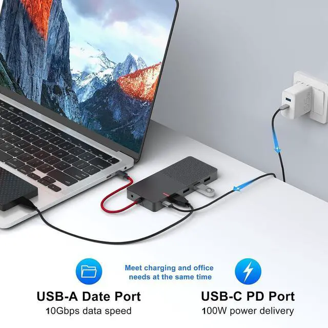 Alt view image 6 of 7 - USB C Docking Station Dual Monitor, 11-in-1 USB C to HDMI Multiport Adapter with VGA,100W PD Charging (2USB 3.0/2USB 2.0) Ethernet, RJ45 TF/SD Card Reader for MacBook IPad Pro  Hp