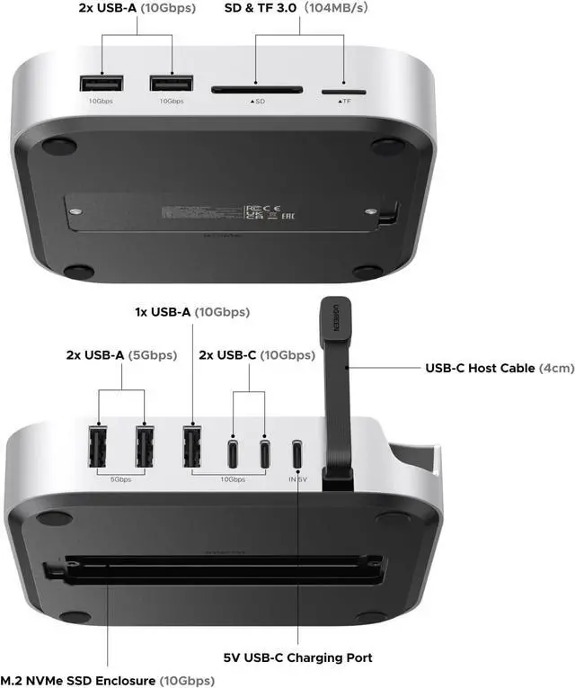 Alt view image 7 of 7 - UGREEN Mac mini M4 Dock & Stand with NVMe SSD Enclosure, 3 USB A 10Gbps, USB C Data Port, SD Card Reader for Mac mini M4/ M4 Pro