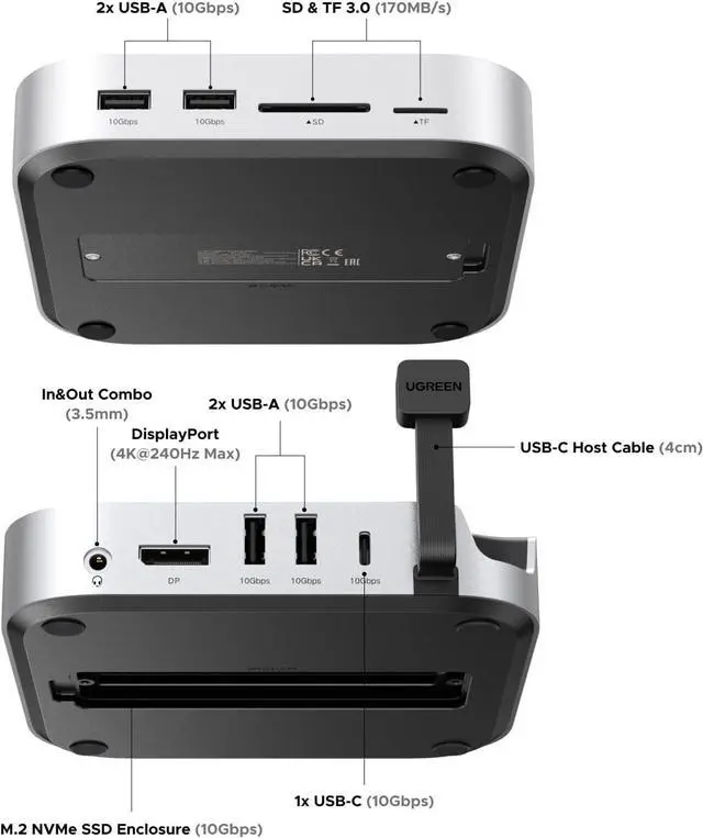Alt view image 2 of 7 - UGREEN Mac mini M4 Dock and Stand DP Hub for Mac mini M4 and M4 Pro 2024 with M.2 NVMe SSD Enclosure, 4K144Hz DP,10G USB A/C, SD/TF, Audio