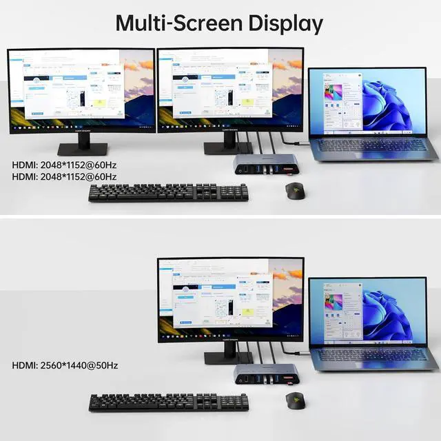 Alt view image 3 of 7 - BENFEI DisplayLink 12-in-1 USB 3.0 Universal Docking Station with Dual HDMI Display/6*USB Ports/SD/TF Card Reader/Gigabit Ethernet Network/3.5mm Female Headphone Jack Compatible with Windows and Mac
