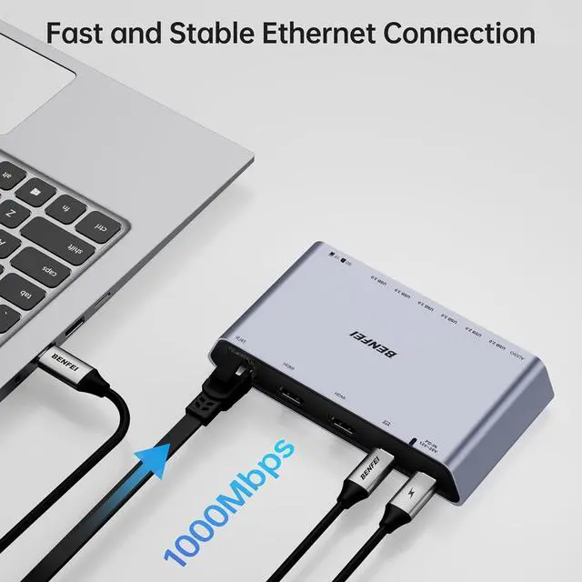 Alt view image 5 of 7 - BENFEI DisplayLink 12-in-1 USB 3.0 Universal Docking Station with Dual HDMI Display/6*USB Ports/SD/TF Card Reader/Gigabit Ethernet Network/3.5mm Female Headphone Jack Compatible with Windows and Mac