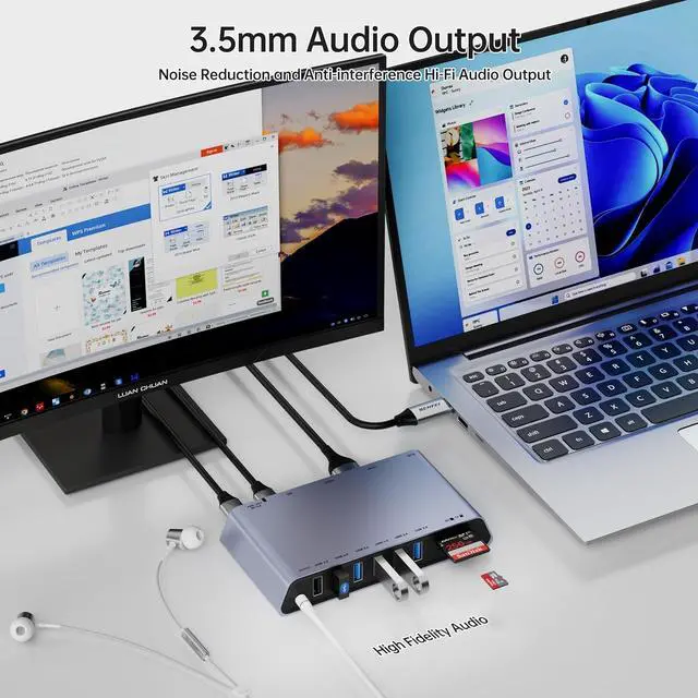 Alt view image 6 of 7 - BENFEI DisplayLink 12-in-1 USB 3.0 Universal Docking Station with Dual HDMI Display/6*USB Ports/SD/TF Card Reader/Gigabit Ethernet Network/3.5mm Female Headphone Jack Compatible with Windows and Mac