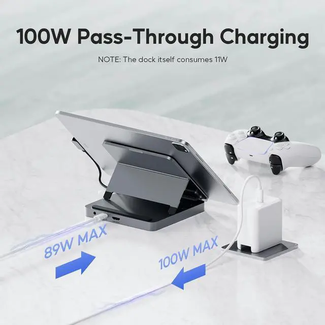 Alt view image 6 of 7 - USB C Hub for iPad Pro, PULWTOP Docking Station for iPad M4, 4K@60Hz HDMI, 100W PD Aluminum Hub with SSD Enclosure, Stand Dock for i-Pad Mini 6th Gen, No Support Lightning Port