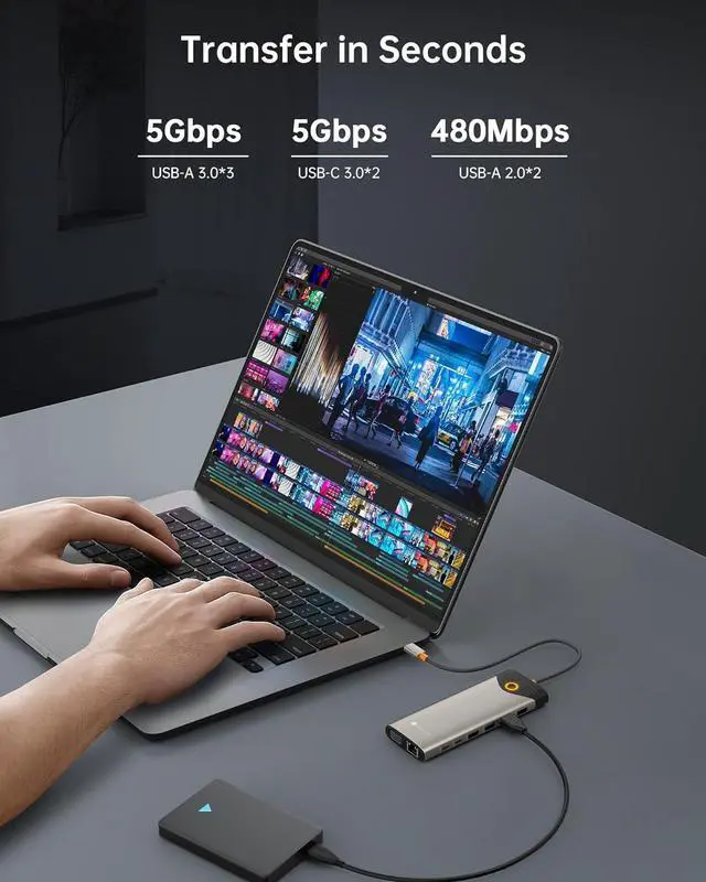 Alt view image 6 of 7 - NOVOO USB C Docking Station Dual Monitor, 15 in 1 Laptop Docking Station 3 Monitors with 2 HDMI,VGA,USB C/A Ports, 100W PD, RJ45, SD/TF and Audio, Multiport Adapter for MacBook/Dell/iPhone/HP/Lenovo