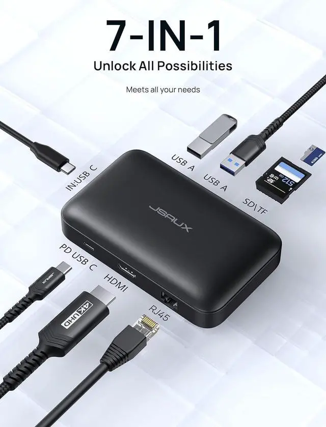 Alt view image 2 of 7 - Docking Station, JSAUX OmniCase 7-in-1 USB C Hub with Cable Storage, Support 1000M Ethernet, 4k HDMI, 100W USB C PD, USB 3.0, SD/TF Card Docking Station for MacBookPro/Air, iPad, Chromebook