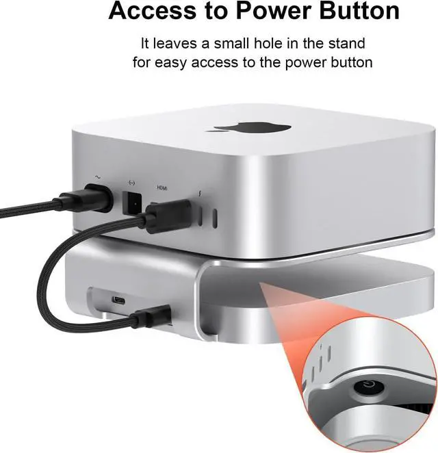 Alt view image 5 of 7 - Qwiizlab Aluminum Stand Hub with SSD Enclosure, Docking Station for Mac mini M4/M4 Pro, 2 USB-A 10Gbps, TF/SD 4.0 Card Readers 312MB/s, HDMI 4K 60Hz, USB-A 2.0, Fits M.2 NVMe SSD up to 8TB (Silver)