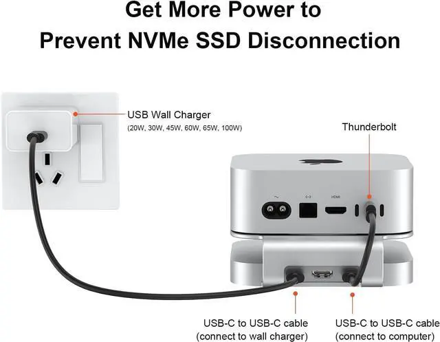 Alt view image 6 of 7 - Qwiizlab Aluminum Stand Hub with SSD Enclosure, Docking Station for Mac mini M4/M4 Pro, 2 USB-A 10Gbps, TF/SD 4.0 Card Readers 312MB/s, HDMI 4K 60Hz, USB-A 2.0, Fits M.2 NVMe SSD up to 8TB (Silver)