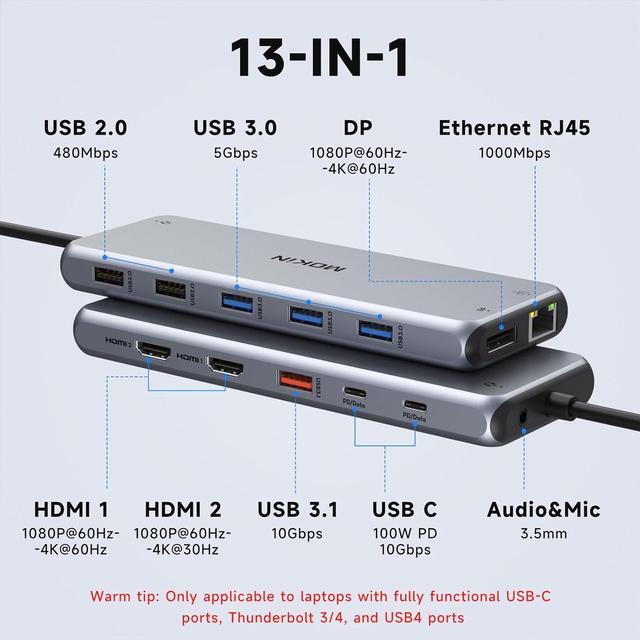 Alt view image 2 of 7 - USB C Docking Station 3 Monitors Laptop Dual Monitor Multiport Adapter Dock Dongle, USBC to 2 HDMI,DisplayPort,PD Charging,Ethernet,7 USB C/A 3.1/3.0/2.0 Ports,Audio