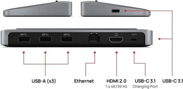 Alt view image 4 of 5 - Brydge Stone II USB Hub Docking Station | Compatible with MacOS & Windows | Single 4K Display. HDMI Output. USB-C Speeds. 7 Ports | (Space Grey), BRYSTONE2