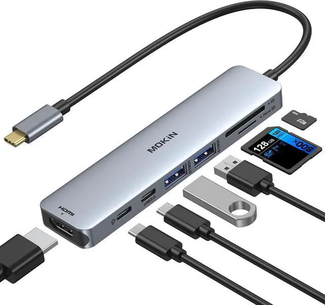 Main image of MOKiN USB C Hub HDMI Adapter for MacBook Pro/Air, 7 in 1 USB C Dongle with HDMI, SD/TF Card Reader, USB C Data Port,100W PD, and 2 USB 3.0 Compatible for MacBook Pro/Air,  XPS, Lenovo Thinkpad.