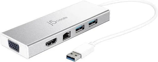 Main image of j5create USB 3.0 Hub with HDMI, VGA, RJ45 Gigabit Ethernet, 2 USB 3.1 Type-A Ports - High Speed Data Transfer Adapter for Mac, Windows, Desktop PC - Supports Up to 2K Resolution (JUD380)