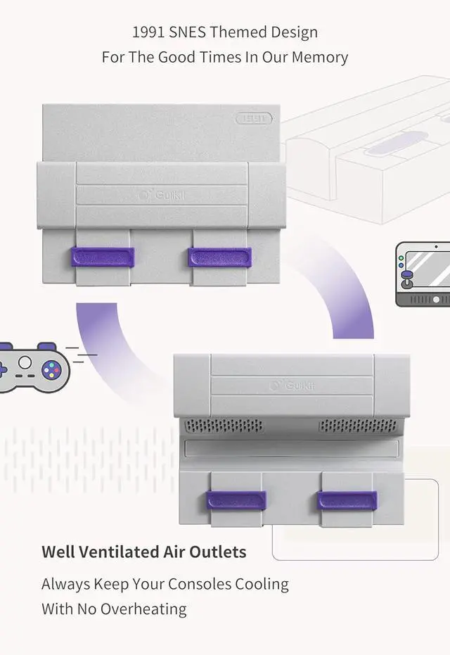 Alt view image 3 of 7 - GuliKit 7 in 1 Docking Station for Steam Deck LCD/OLED,ROG Ally,Switch,AYANEO,4K@60Hz HDMI TV Display Video Output, PD USB C Charging 100W Charger Base with Retro SNES Themed Design & 4 TF Card Slots