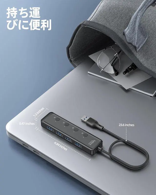 Alt view image 7 of 7 - Selore USB 3.0 Hub, Selore 4-Port USB Hub Ultra-Slim Data USB Splitter USB Expander with 2 ft Compatible with A Port Laptop, for MacBook, Mac mini, iMac, PC, Flash Drive, HDD, Mouse,etc
