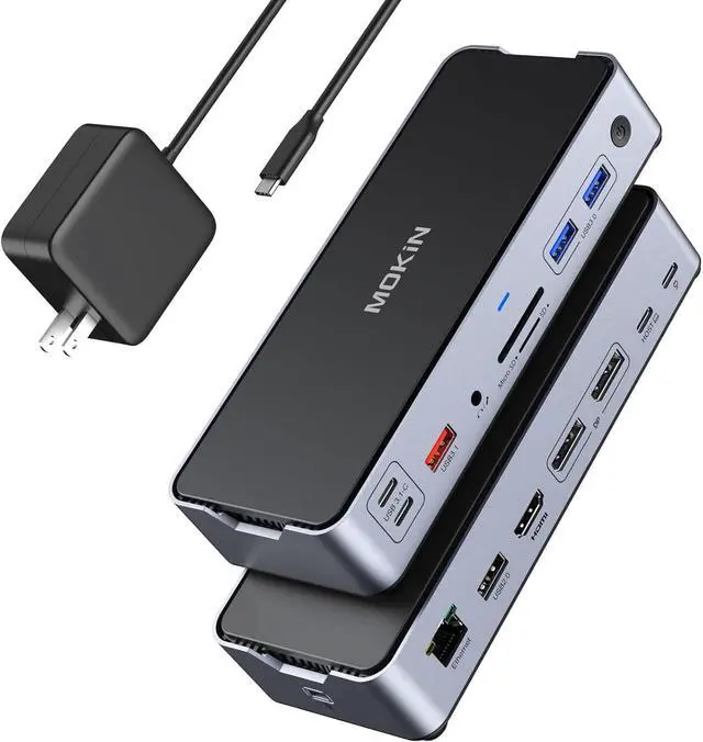 Main image of 8K USB C Laptop Docking Station Dual Monitor,MOKiN Docking Station 3 Monitors with 2*DisplayPort,HDMI,15 in 1 USB C Dock 100W PD,6*USB Ports,Ethernet,SD&TF,for Dell/HP/MacBook (Include Power Adapter)
