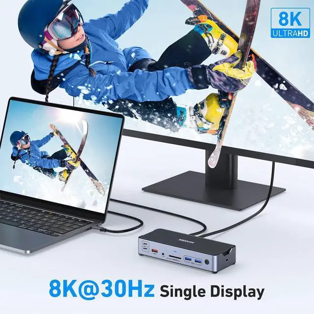 Alt view image 5 of 7 - 8K USB C Laptop Docking Station Dual Monitor,MOKiN Docking Station 3 Monitors with 2*DisplayPort,HDMI,15 in 1 USB C Dock 100W PD,6*USB Ports,Ethernet,SD&TF,for Dell/HP/MacBook (Include Power Adapter)