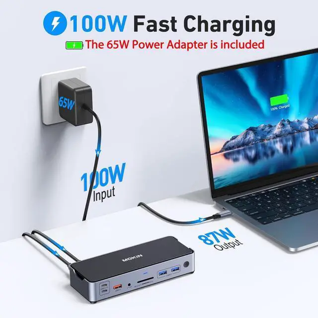 Alt view image 6 of 7 - 8K USB C Laptop Docking Station Dual Monitor,MOKiN Docking Station 3 Monitors with 2*DisplayPort,HDMI,15 in 1 USB C Dock 100W PD,6*USB Ports,Ethernet,SD&TF,for Dell/HP/MacBook (Include Power Adapter)