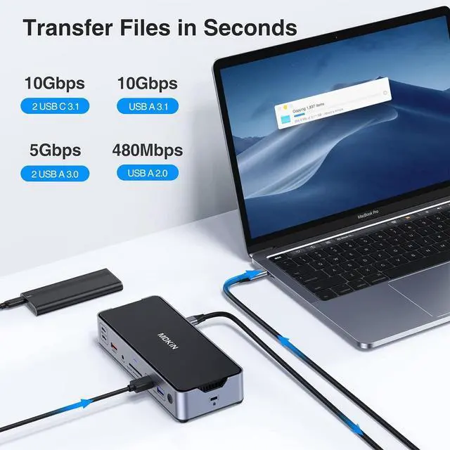 Alt view image 7 of 7 - 8K USB C Laptop Docking Station Dual Monitor,MOKiN Docking Station 3 Monitors with 2*DisplayPort,HDMI,15 in 1 USB C Dock 100W PD,6*USB Ports,Ethernet,SD&TF,for Dell/HP/MacBook (Include Power Adapter)