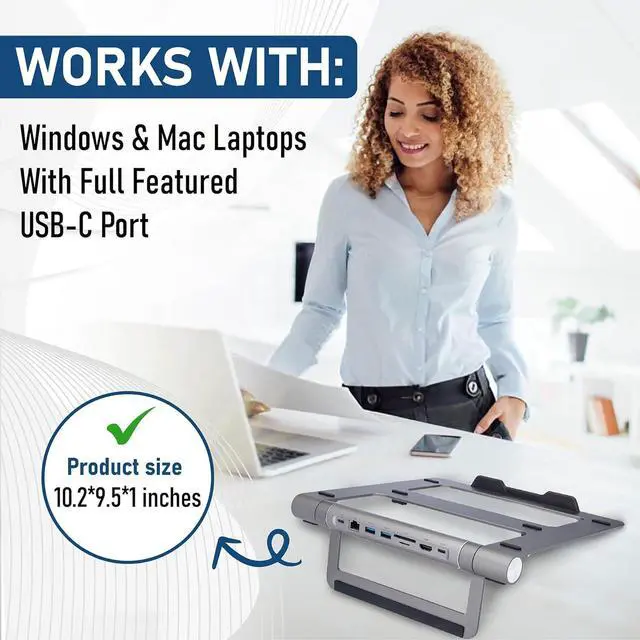Alt view image 6 of 6 - ClearClick 6-in-1 USB-C Portable Docking Station & Laptop Stand - 2X USB 3.0 Ports, HDMI, LAN Ethernet, SD Card Reader, MicroSD Card Reader, USB PD Charging