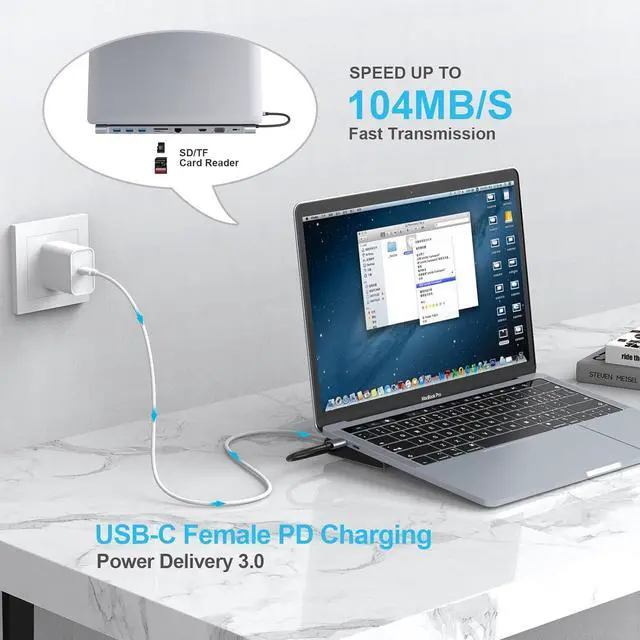 Alt view image 2 of 7 - Docking Station,10 in 1 Docking Station Dual Monitor with 4k HDMI, Vga, 3xusb 3.0, Pd 100w, Ethernet, SD/TF Slots, Audio/Mic, USB Adapter for Laptop