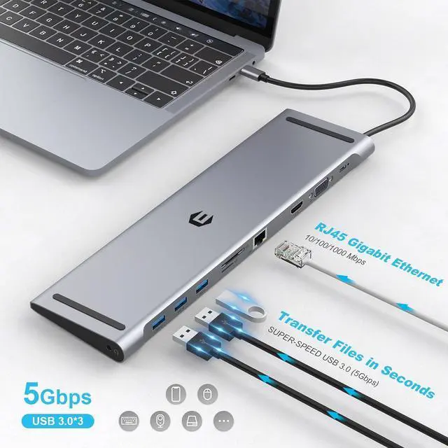 Alt view image 3 of 7 - Docking Station,10 in 1 Docking Station Dual Monitor with 4k HDMI, Vga, 3xusb 3.0, Pd 100w, Ethernet, SD/TF Slots, Audio/Mic, USB Adapter for Laptop