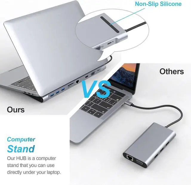 Alt view image 6 of 7 - Docking Station,10 in 1 Docking Station Dual Monitor with 4k HDMI, Vga, 3xusb 3.0, Pd 100w, Ethernet, SD/TF Slots, Audio/Mic, USB Adapter for Laptop