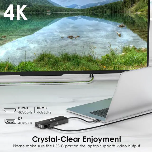 Alt view image 3 of 7 - WAVLINK USB C Docking Station - Dual Monitor, Triple Display, 2 HDMI, DisplayPort, PD Charging, Ethernet, 5 USB, SD/TF Card Reader, Audio for MacBook, Dell, HP, Lenovo, Surface - Black